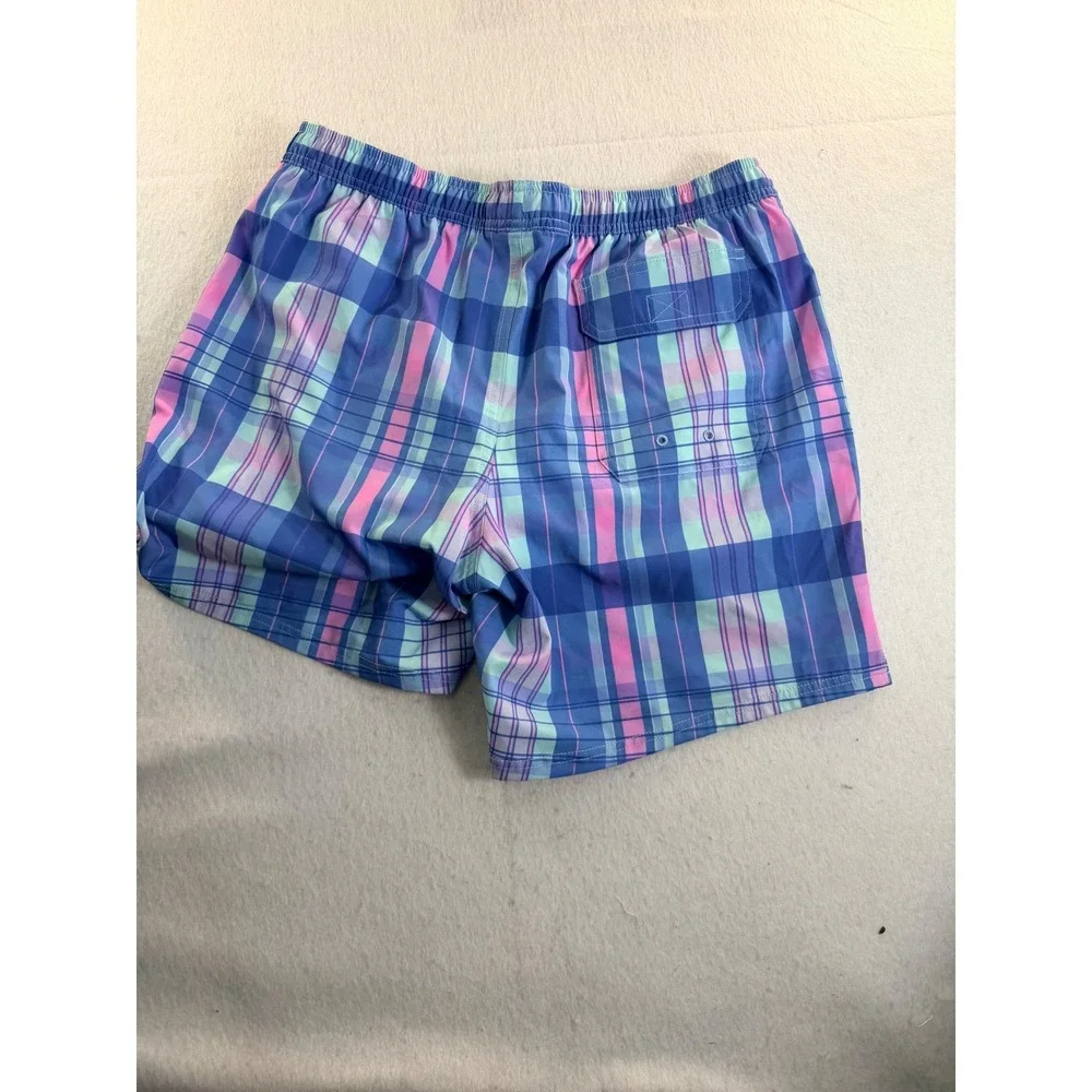 Vineyard Vines Mens Blue Pink Plaid Swim Trunks Drawstring Shorts Size L